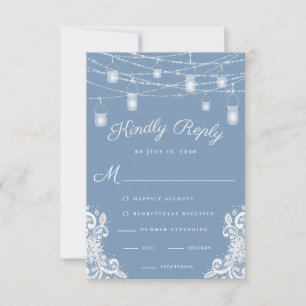 Rustique Dusty Blue Lumières Mariage carte RSVP