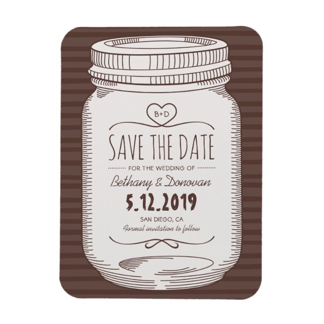 Rustique Enregistrer la date Magnet Pays Mason Jar (Vertical)