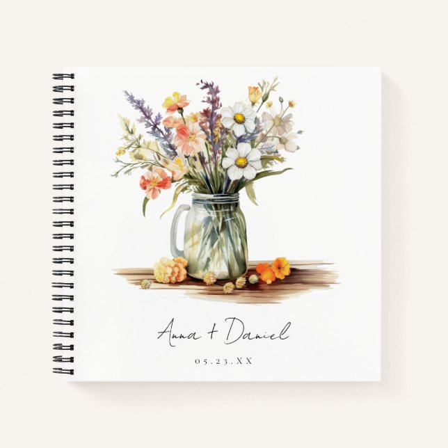 Rustique été Floral Mason Jar Mariage livre d'hôte (Devant)