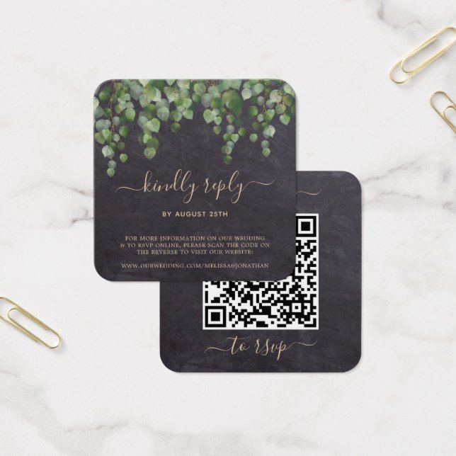 Rustique Eucalyptus Botanique Mariage QR Code RSVP (Bureau)