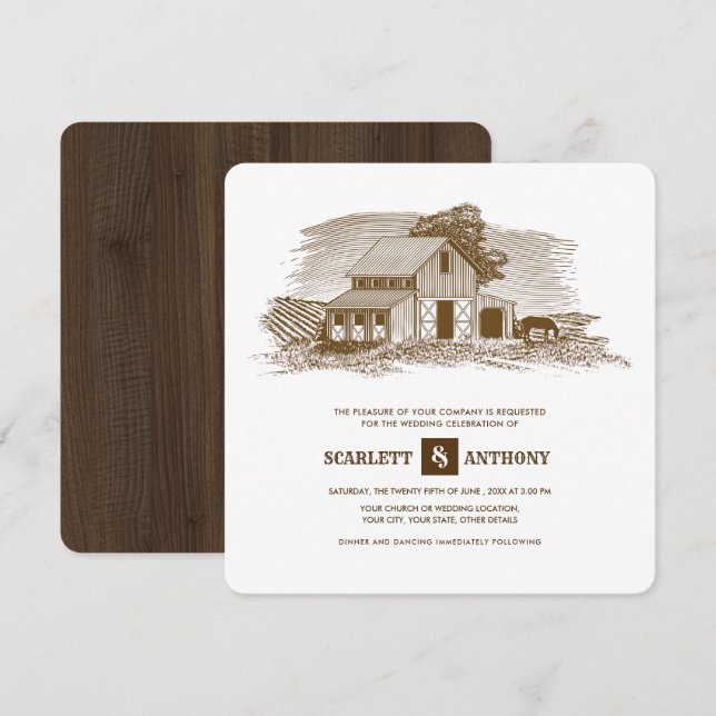 rustique | Ferme | Invitations de mariage en bois  (Devant / Derrière)