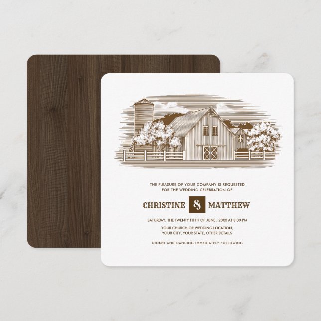 rustique | Ferme | Invitations de mariage en bois  (Devant / Derrière)