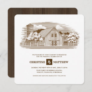 rustique Ferme Invitations de mariage en bois