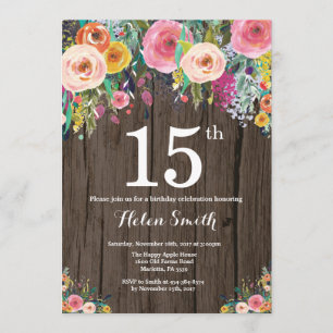 Rustique Floral 15e anniversaire Invitation