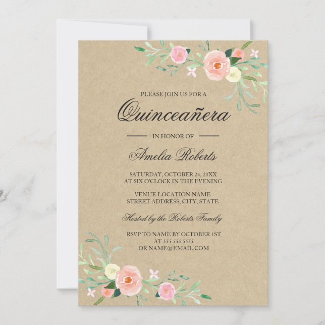 Rustique Floral Boho Quinceanera Invitation (Devant)
