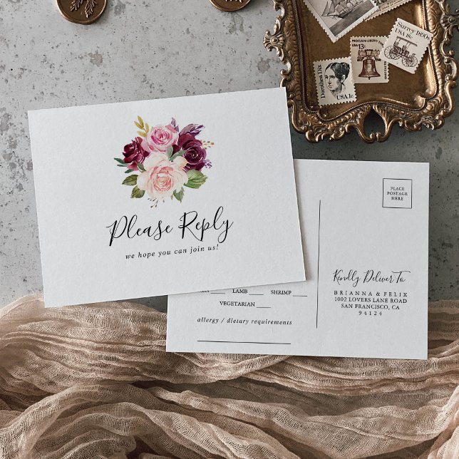 Rustique Floral Botanique Menu Choix Carte Postale (Créateur téléchargé)