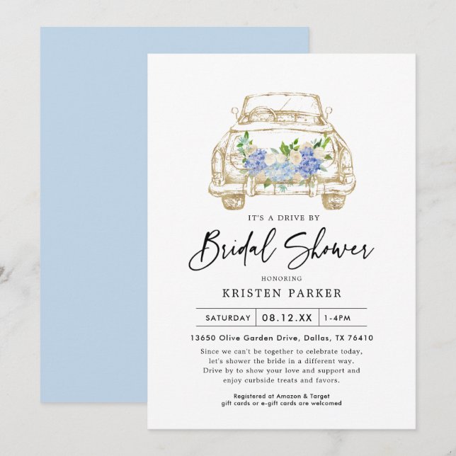 Rustique Floral Drive Par Bridal Shower Invitation (Devant / Derrière)