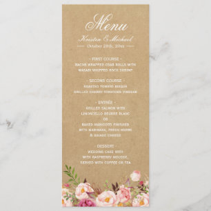 Rustique Floral Kraft   Élégant menu Mariage chic