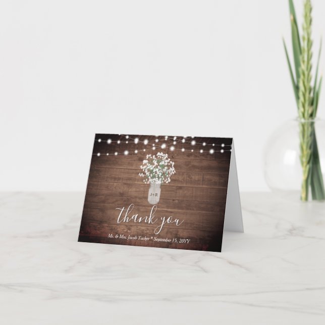 Rustique Floral Mason Jar illumine le Merci Mariag (Devant)