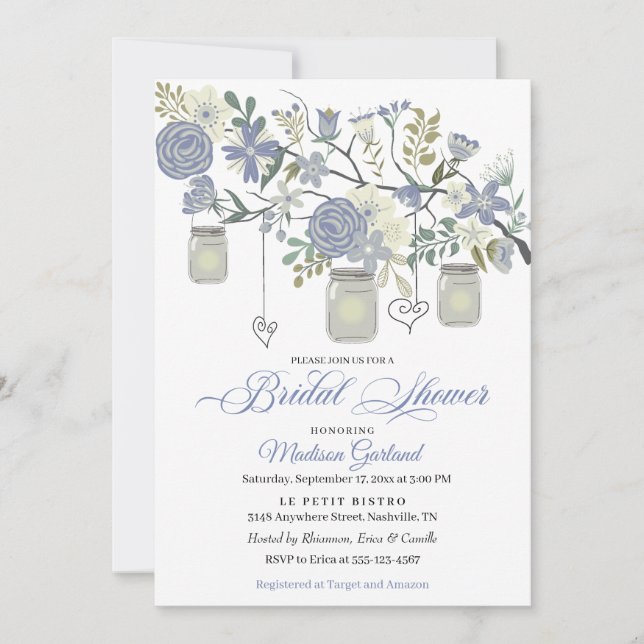 Rustique Floral Mason Jar Invitation nuptiale douc (Devant)