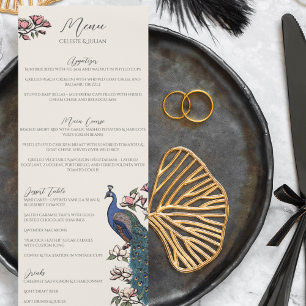 Rustique Floral Peacock Bird Menu Mariage
