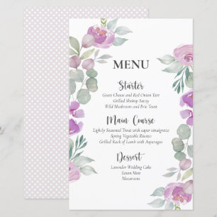 Rustique Floral Rose Watercolor Menu Mariage