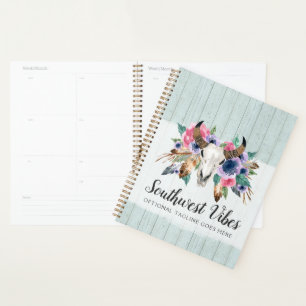 Rustique Floral Vache Crâne Aquarelle Bois Boho Ch