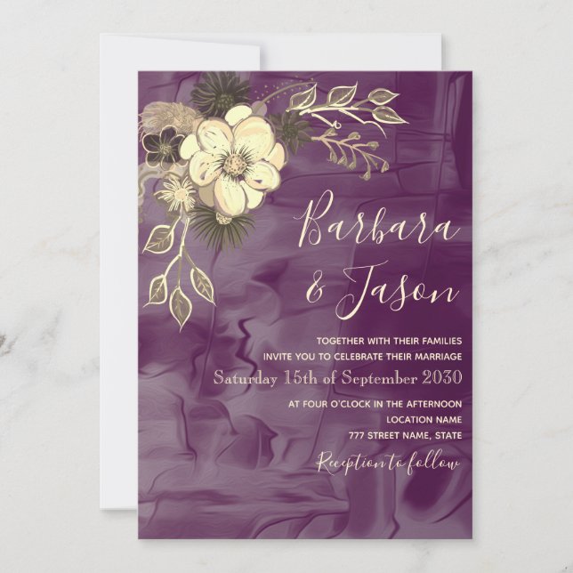 Rustique Floral Violet Faire-part de mariage (Devant)