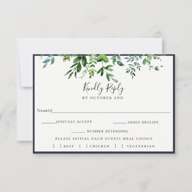 Rustique Foliage Marine Mariage RSVP Carte de choi (Devant)