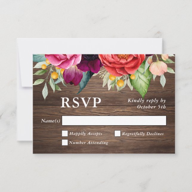 Rustique Grange Bois Floral Mariage RSVP (Devant)
