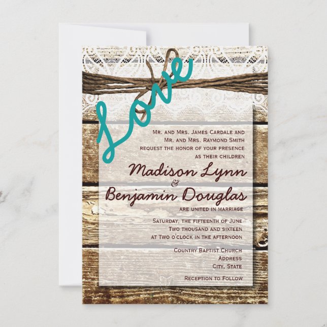 Rustique Grange Bois Pays Amour Mariage Invitation (Devant)