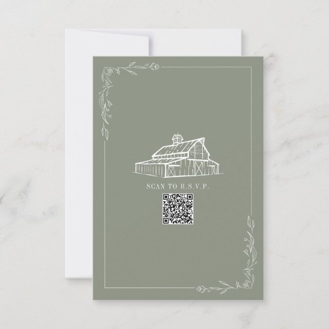 Rustique Grange Sage Vert QR Code Mariage RSVP (Devant)