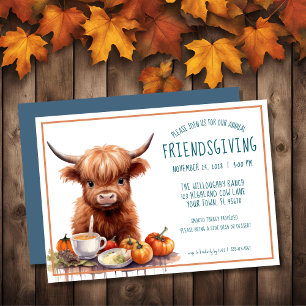 Rustique Highland Cow Friendsgiving Invitation