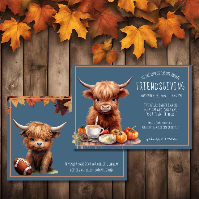 Rustique Highland Cow Friendsgiving Invitation (Créateur téléchargé)