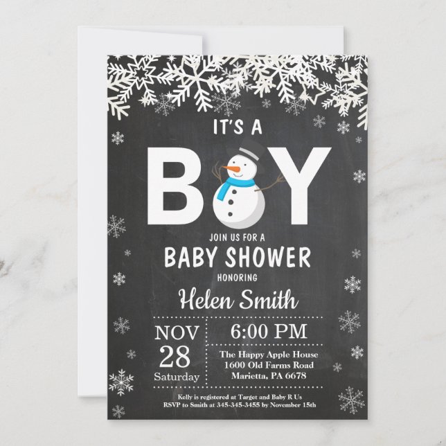 Rustique hiver Snowman Baby shower Boy Invitation (Devant)