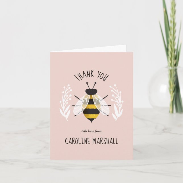 Rustique Illustré Bee Plié Carte de remerciements (Devant)