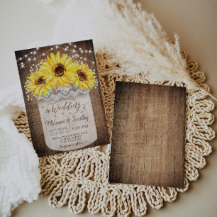 Rustique Jar Sunflower Wood Invitations de mariage