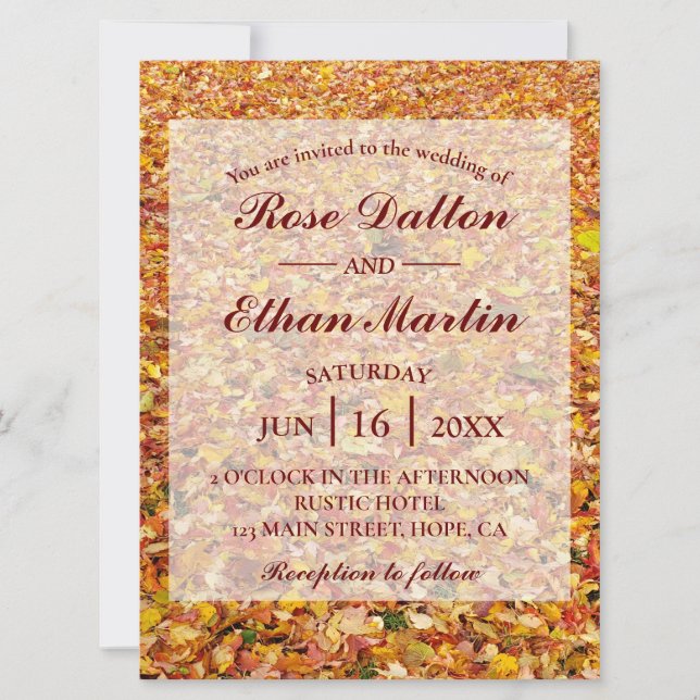 Rustique Jaune Invitations de mariage d'automne (Devant)