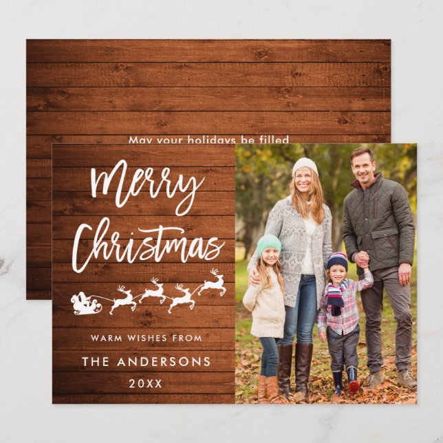 Rustique Joyeux Carte photo de famille de Noël (Devant / Derrière)