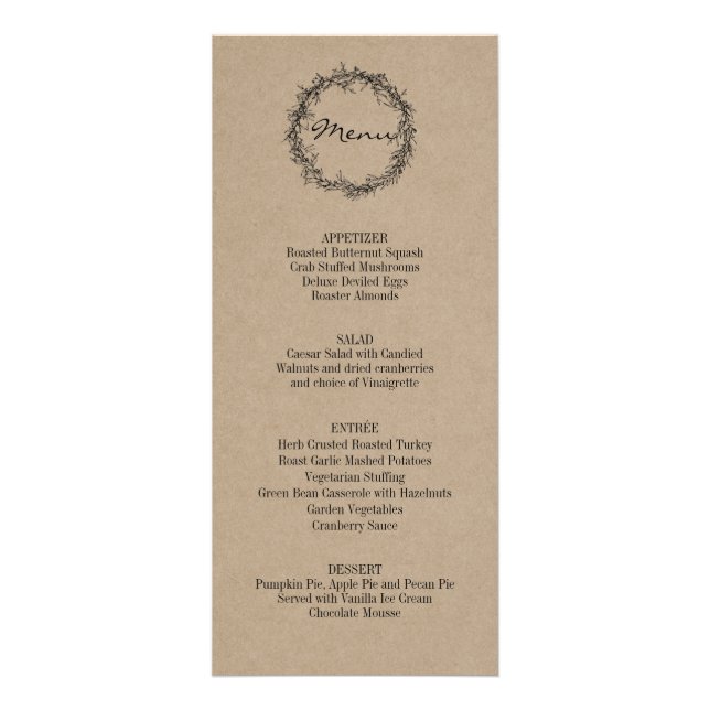 Rustique Kraft Donne Merci Thanksgiving Dîner Menu (Devant)