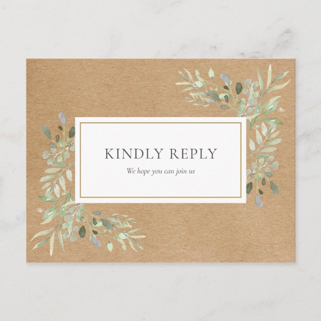 Rustique Kraft Green Wedding RSVP Invitation (Devant)