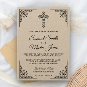 Rustique Kraft noir Ornate Faire-part de mariage