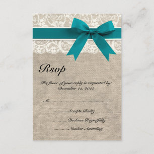 Rustique Lace Burlap Look RSVP carte Turquoise