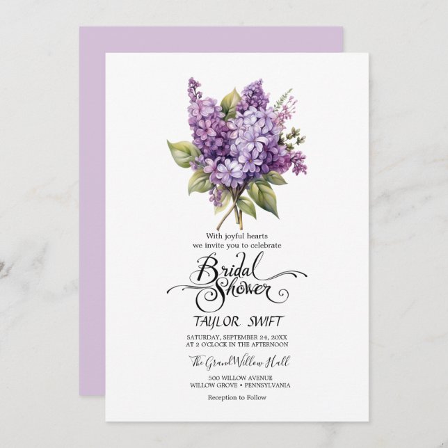 Rustique Lilac | Invitation de douche nuptiale (Devant / Derrière)