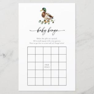 Rustique Mallard Baby shower Bingo Carte de jeu