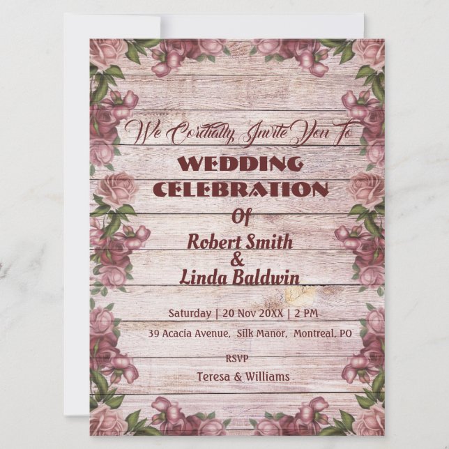 Rustique Maroon Floral Faire-part de mariage en bo (Devant)