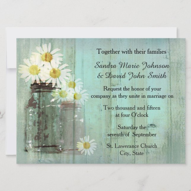 Rustique Mason Jar Et Daisy Faire-part de mariage (Devant)