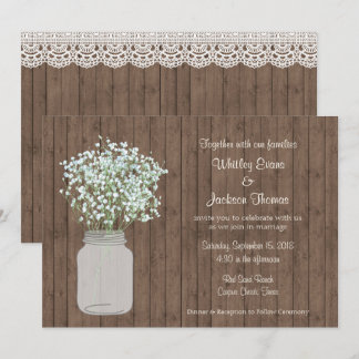 Rustique Mason Jar Faire-part de mariage sur bois