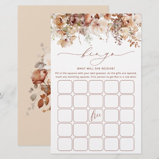 Rustique Neutral Boho Floral Bridal Carte de jeu (Devant / Derrière)