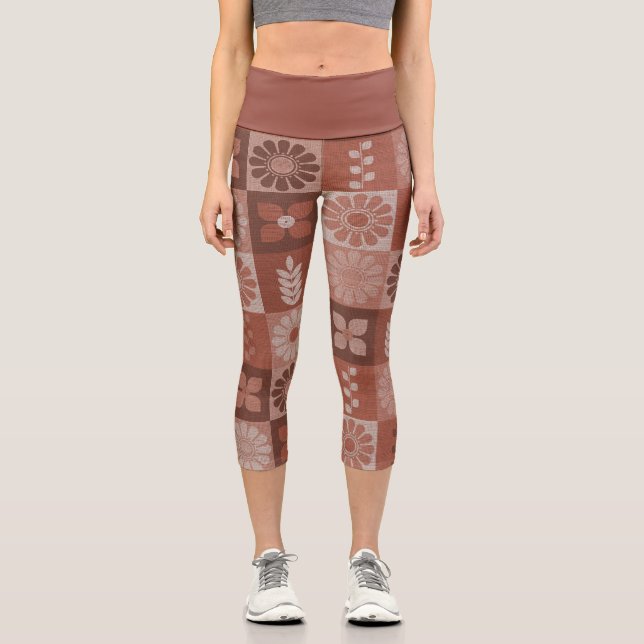 Rustique Orange Brown Burlap Linge Motif Leggings (Recto)