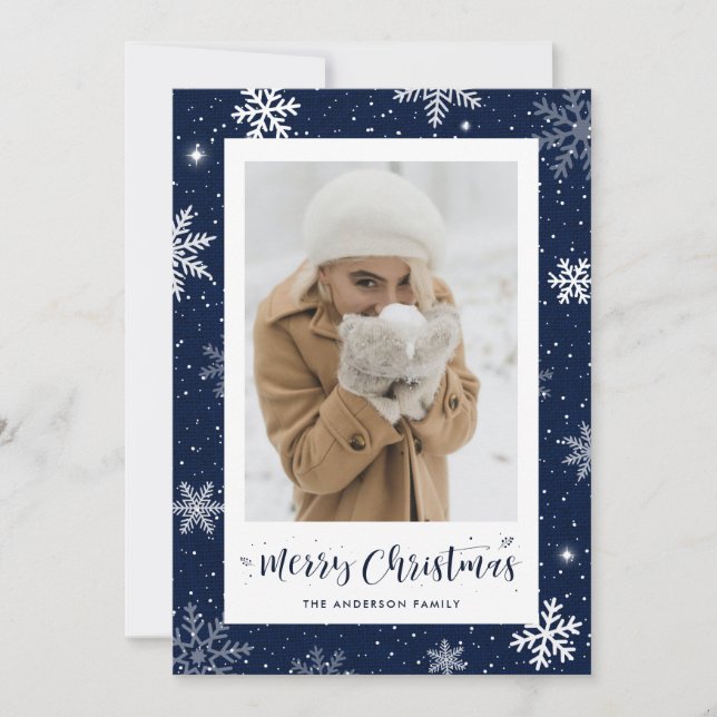 Rustique Pays Bleu Burlap Photo Cartes de Noël (Devant)