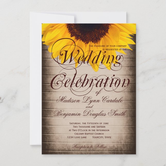 Rustique Pays Tournesol Invitations de mariage (Devant)
