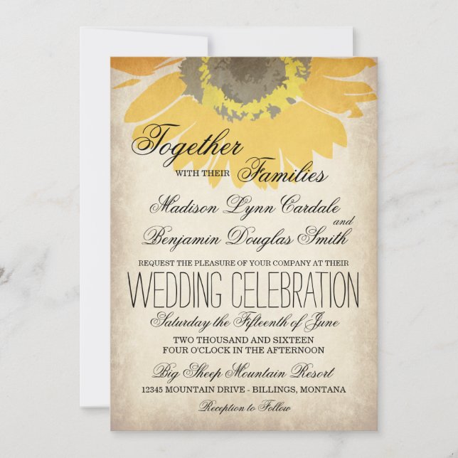 Rustique Pays Tournesol Invitations de mariage (Devant)