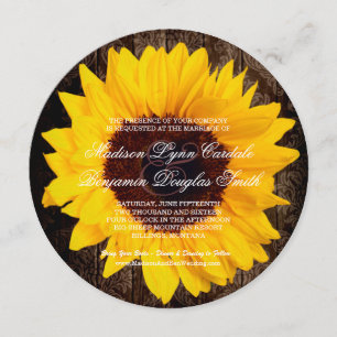 Rustique Pays Tournesol Round Wedding Invitations