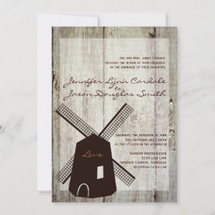 Rustique Pays Windmill Wood Wedding Invitations