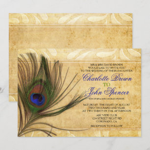 Rustique Peacock Plumes invitations de mariage