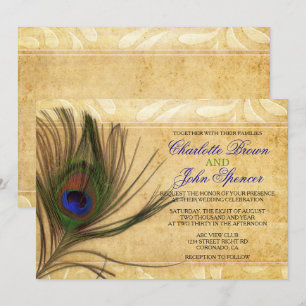 Rustique Peacock Plumes invitations de mariage