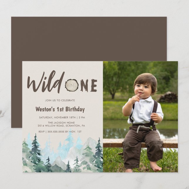 Rustique Photo Wild Un 1er anniversaire Invitation (Devant / Derrière)