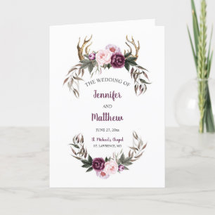 Rustique Plum Peonies Antlers Programme de mariage