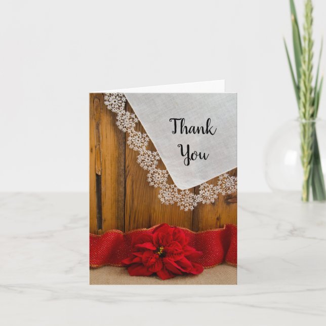 Rustique Poinsettia Pays Merci de mariage d'hiver (Devant)